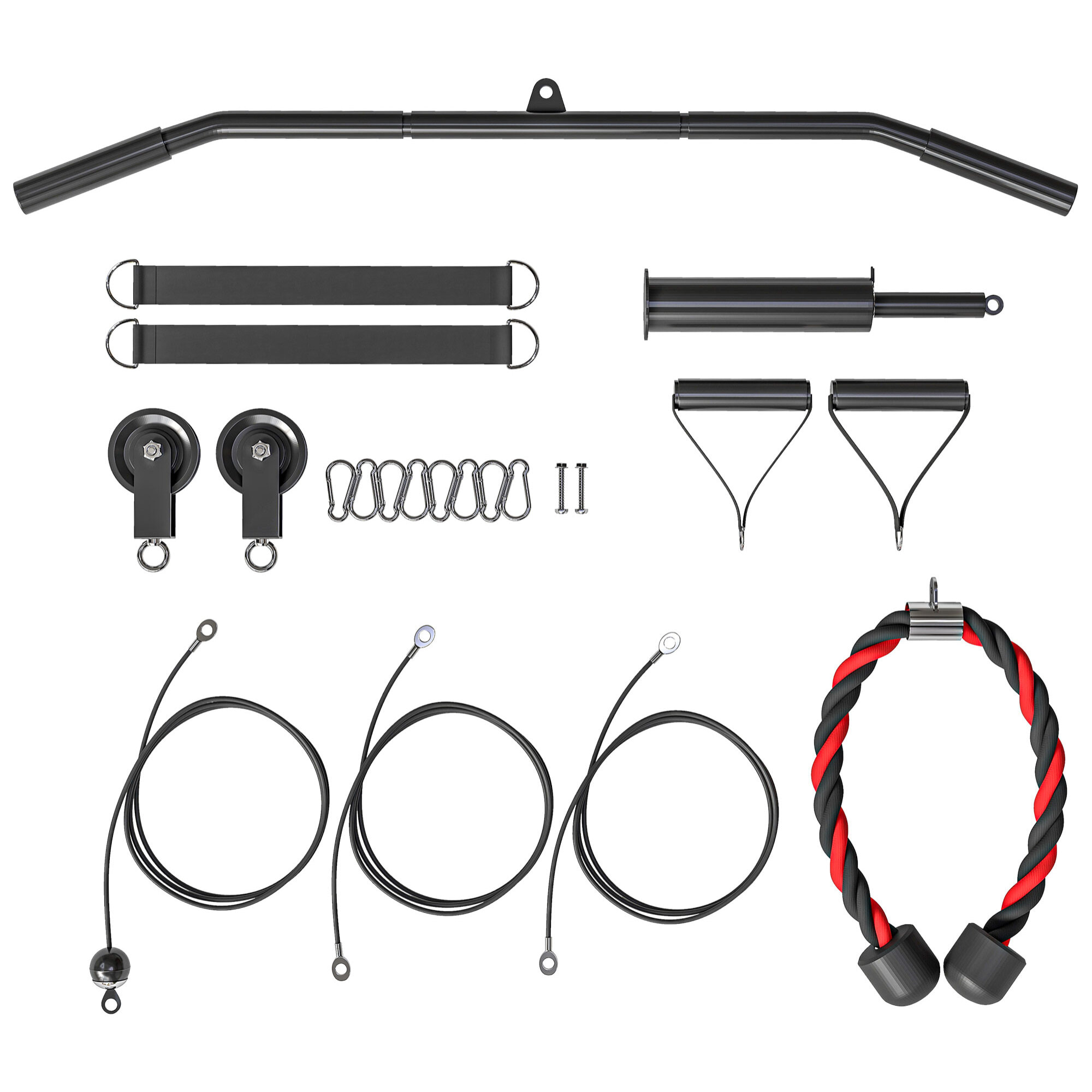 Station de traction murale - machine poulie musculation - LAT pulldown exercices - acier nylon rouge noir
