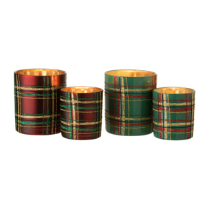 J-Line bougeoir Quadrillé - verre - rouge/vert - large - 2 pièces