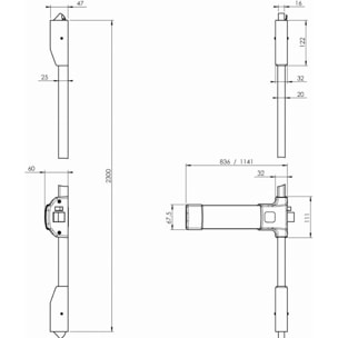 Fermeture anti-panique JPM Push bar 90+ - 3 points latéral, haut et bas - 1141 mm - Blanche - PJ3100-68-0A