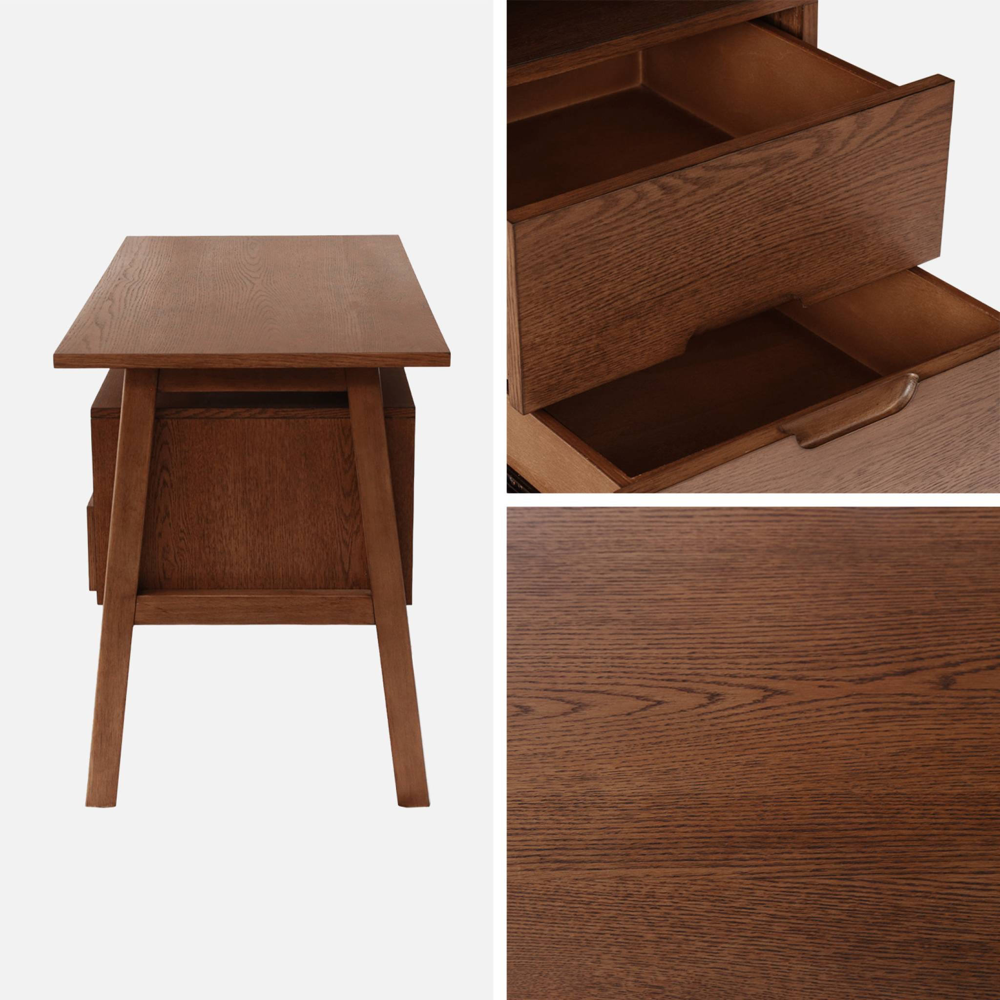 Bureau bois d'hévéa et placage chêne 2 tiroirs ALANA