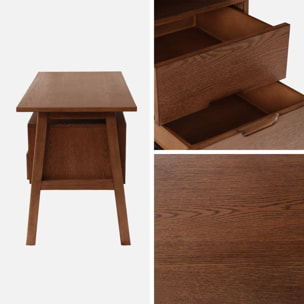 Bureau bois d'hévéa et placage chêne 2 tiroirs ALANA