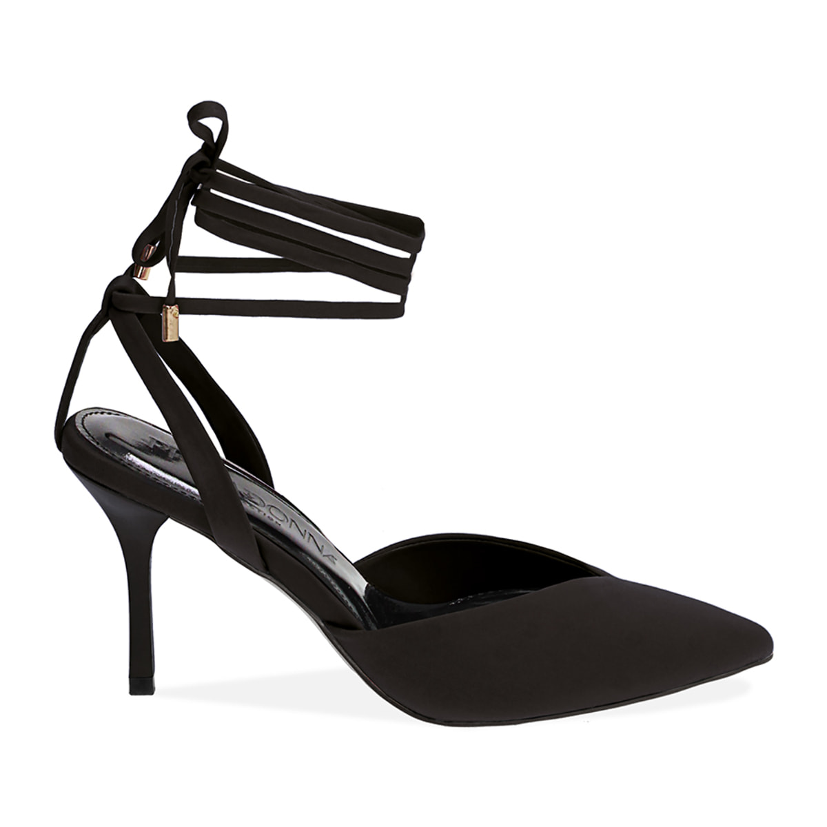 Zapatos de salón slingback negros de tela con cordones para mujer