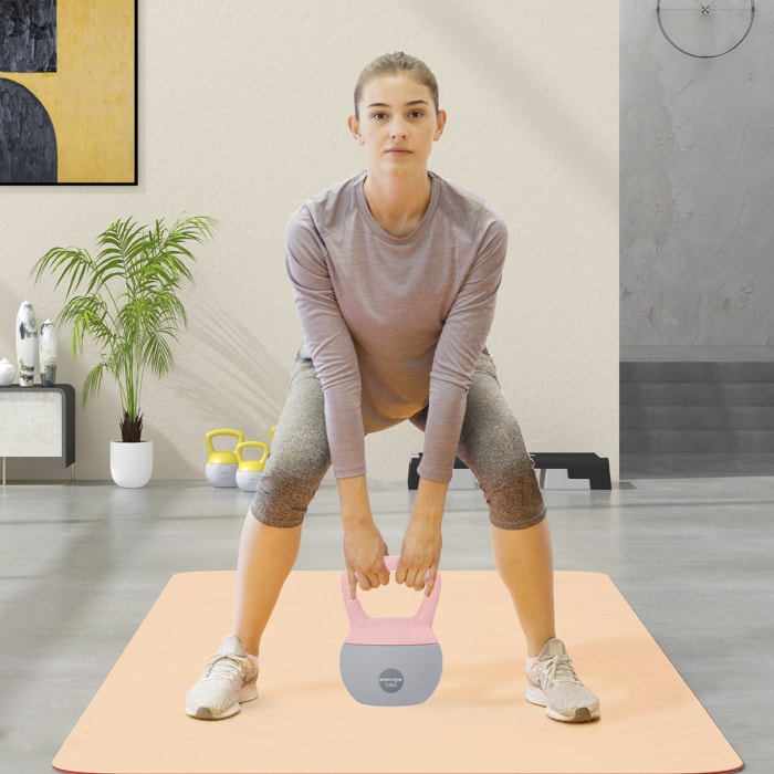 Pesa Rusa 12 kg, Soft Kettlebell Relleno de Arena Metálica y Mango Antideslizante, para Entrenamiento Culturismo en Casa, Gimnasio, Rosa Palo y Gris