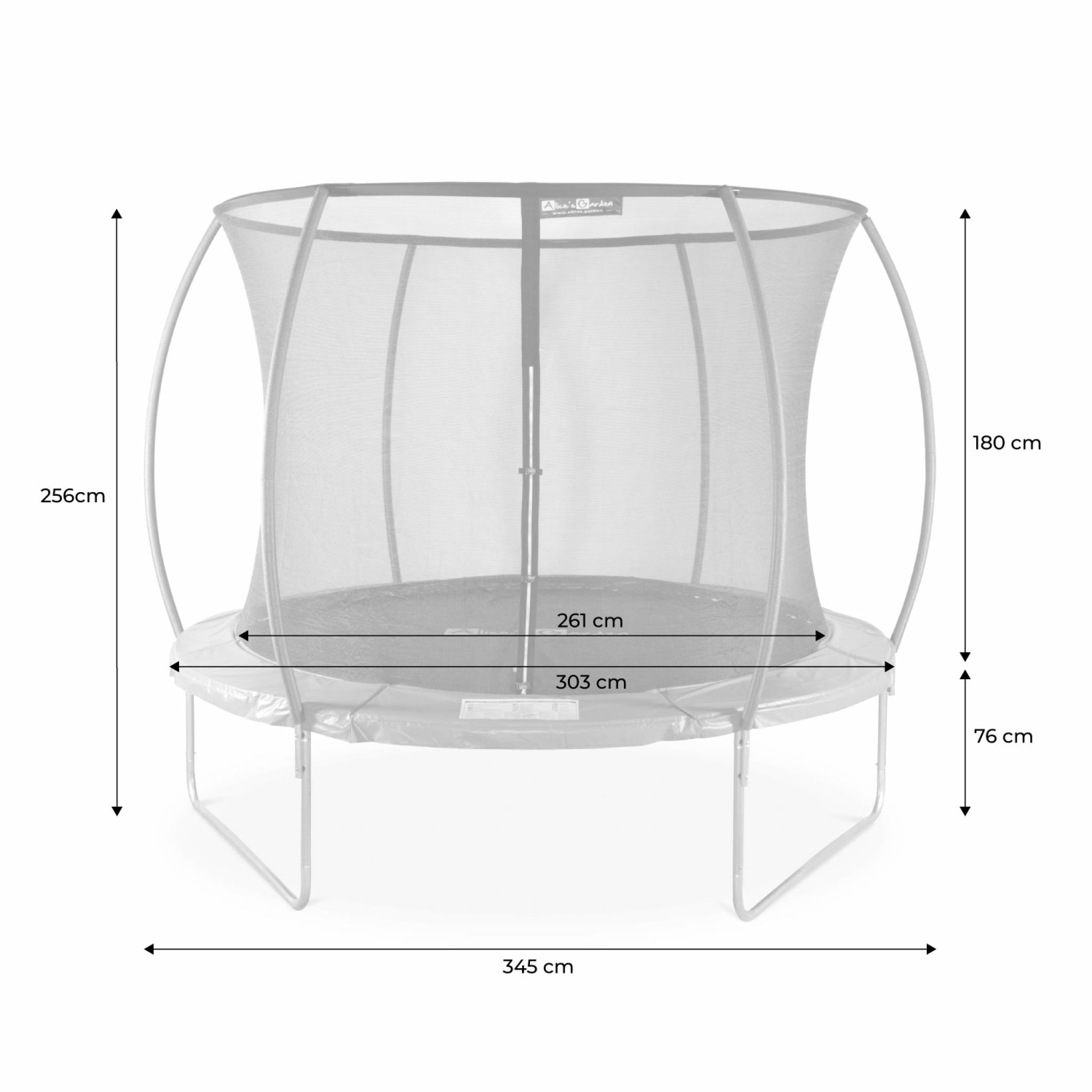 Trampoline Ø 305cm - Mars Inner XXL- trampoline de jardin gris avec filet de protection intérieur. échelle. bâche. filet pour chaussures et kit d'ancrage 3.05m 305cm