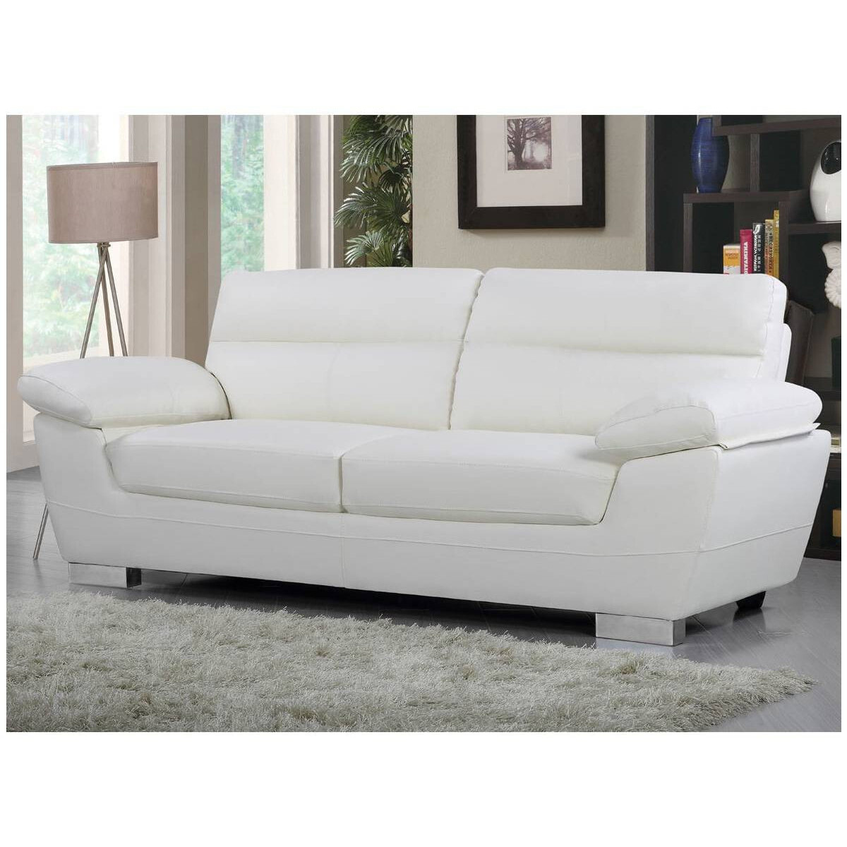 Canapé fixe en cuir reconstitué et PVC "Dallas" - 210 X 88 X 90 cm - 3 places - Blanc