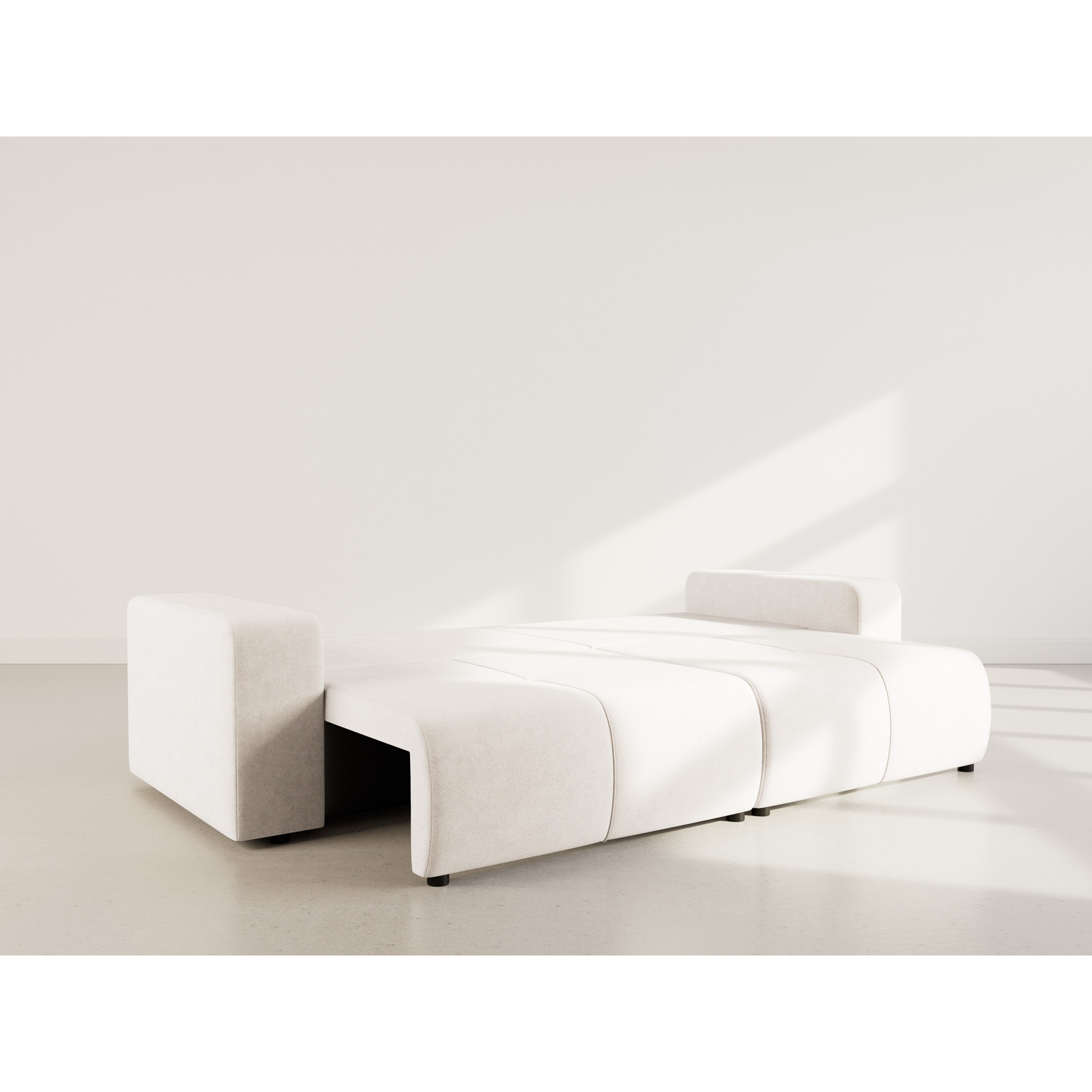 Nicole - Canapé droit 4 places convertible avec coffre en tissu - Beige