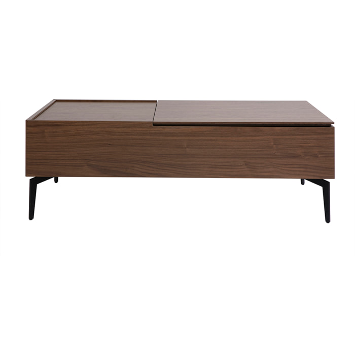 Table basse relevable rectangulaire bois foncé finition noyer et métal noir L103 cm SEDA