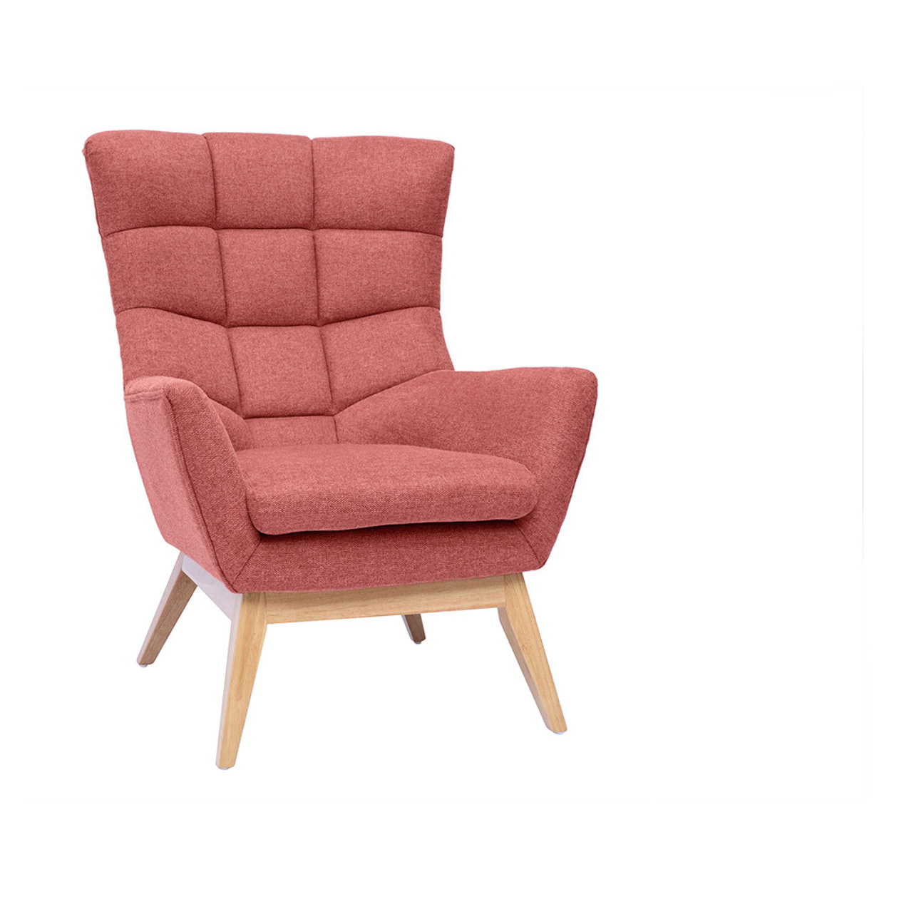 Fauteuil scandinave en tissu effet velours texturé terracotta et bois clair BRODY