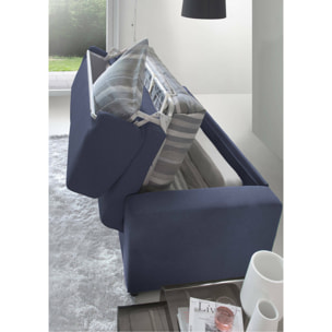 Divano Letto Algisa, Divano a 2 posti Large, 100% Made in Italy, Sofà Soggiorno con apertura girevole, in tessuto imbottito, con Braccioli slim, Cm 180x95h90, Blu