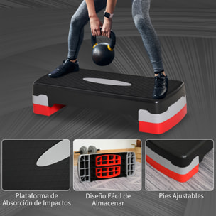 Tabla de Step Ajustable Fitness Plástico 68x29x10-15cm Rojo