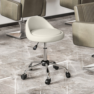 Taburete con Ruedas, Taburete Giratorio Cosmético con Altura Ajustable, Cuero Sintético, Asiento Acolchado y Amplio, para Dentista y Peluquería, Carga 120 kg, Ø50x63-83 cm, Blanco