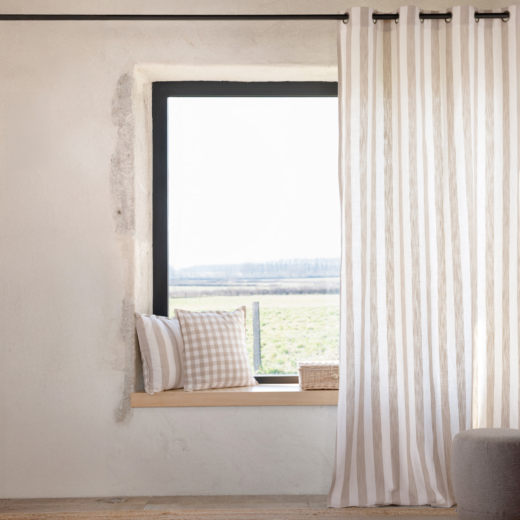 Rideau 100% coton larges rayures LOURMARIN - Beige