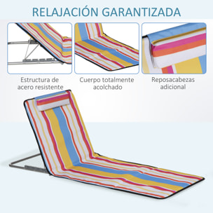 Set 2 Esteras de Playa Plegables 124x53x50 cm con Respaldo Ajustable Multicolor