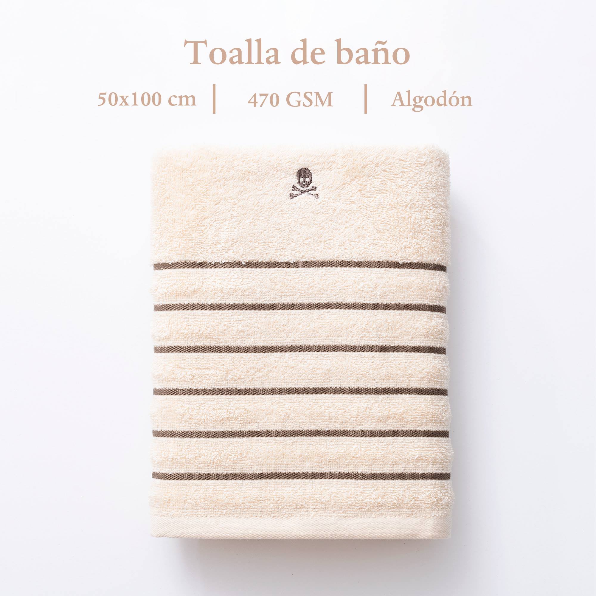 Toalla de manos beige a rayas marrones 50x100cm 100% algodón 470gsm scalpers home