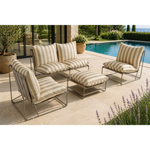 Salon de jardin 4 places à rayures taupe et beige avec table basse ARGOS