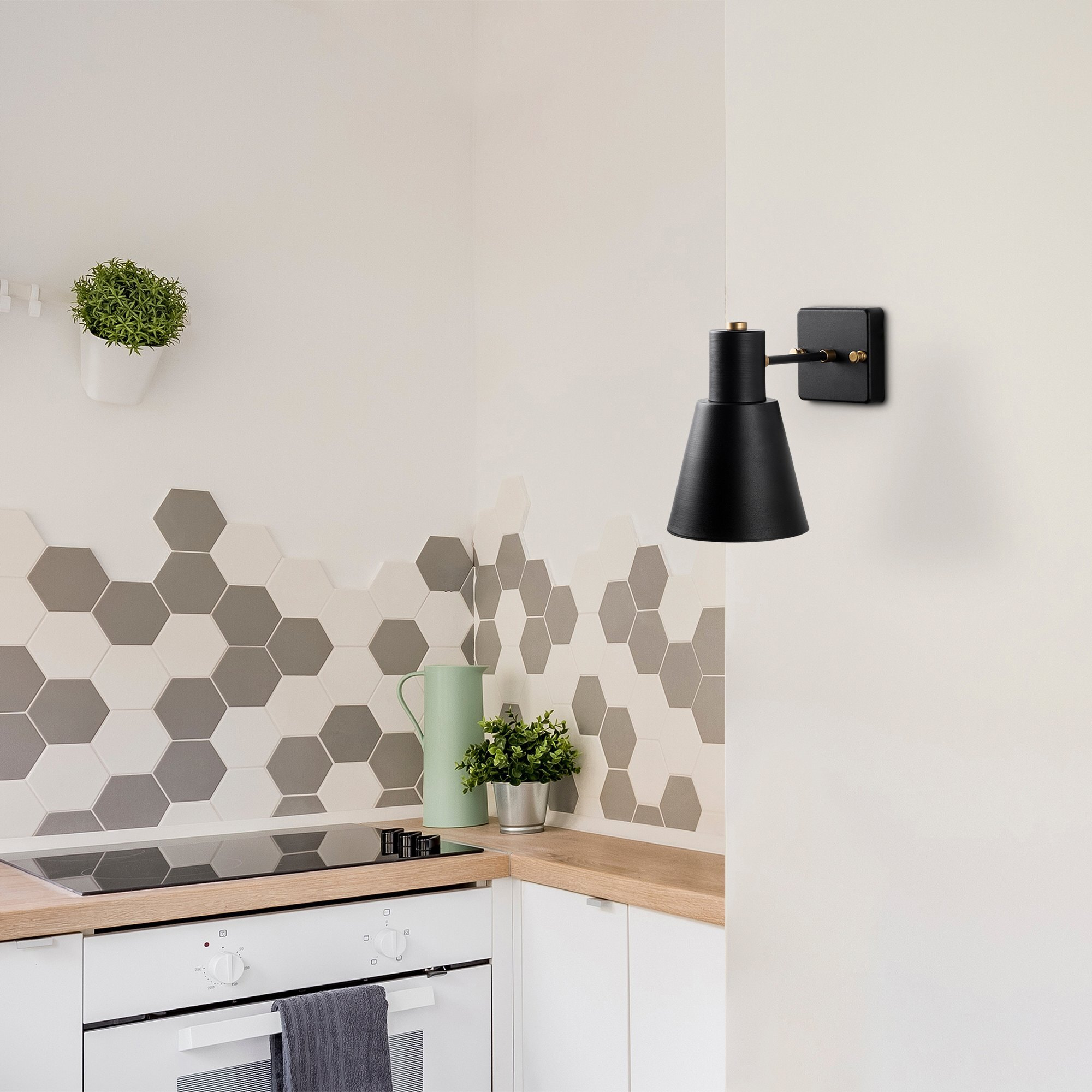 Aplique de pared, metal , negro, 14x24x21, casquillo E27 Max 40 W