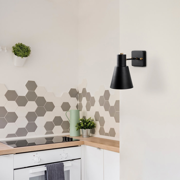 Aplique de pared, metal , negro, 14x24x21, casquillo E27 Max 40 W