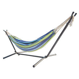 Hamac sur pied 2,6 m avec toile en polyester bleu et vert SAGUEDO