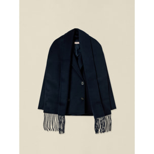 Oltre - Caban in misto lana con sciarpa integrata - Blu