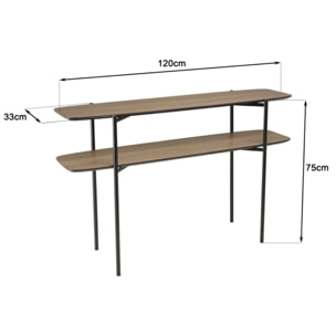 JULIA - Console double plateau 120x33cm couleur mocha pieds métal noir