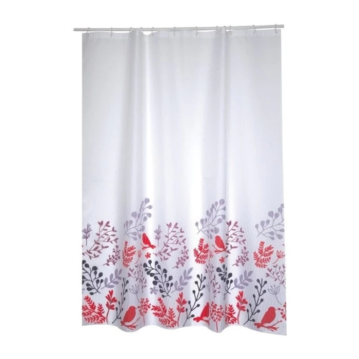 Rideau de douche Polyester BIRDS 180x200cm QUALITà PREMIUM Motifs Rouge & Blanc - Anneaux inclus MSV