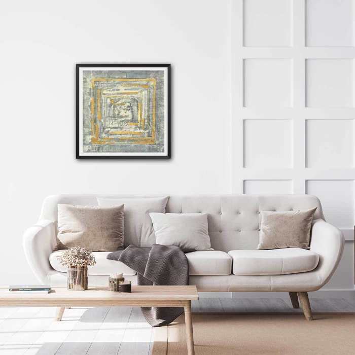 Affiche Abstrait d'or et de blanc Affiche + cadre en bois - Noir