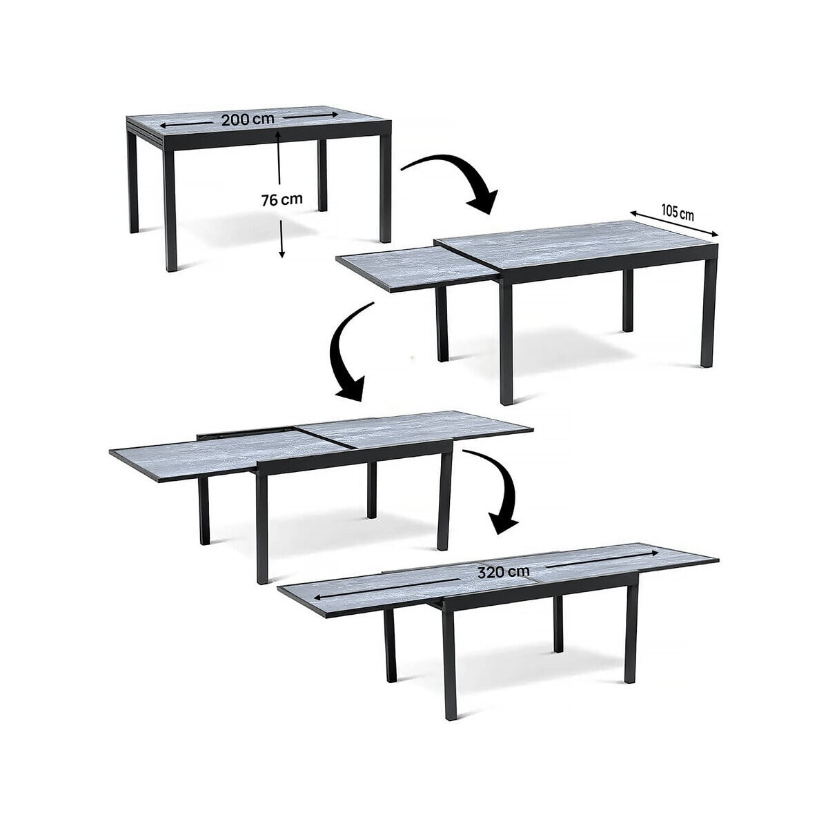Table jardin en aluminium extensible "Lagos" - 200/320 x 105 x 76 cm - Gris