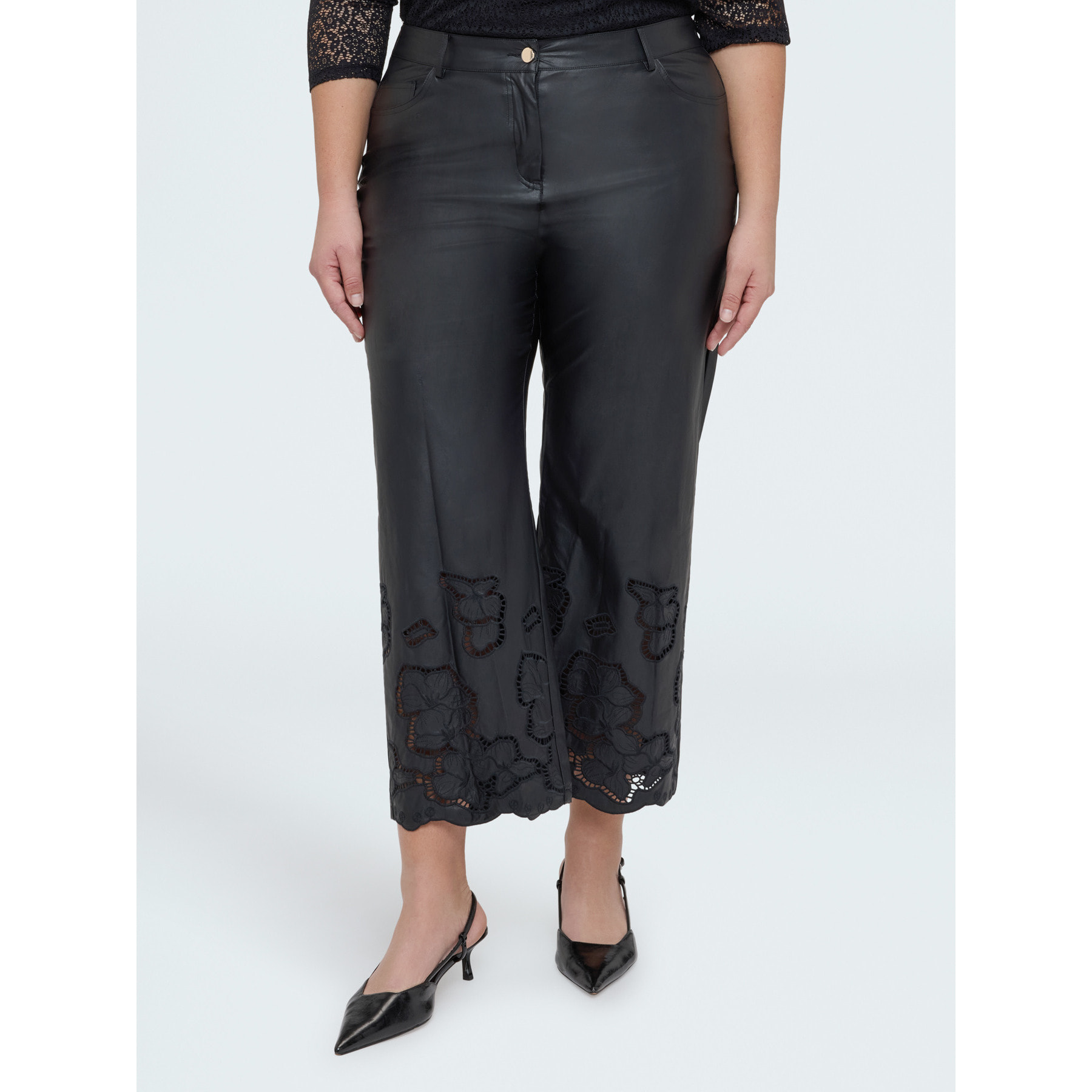 Fiorella Rubino - Pantalones cropped en tejido revestido con motivos florales - Negro