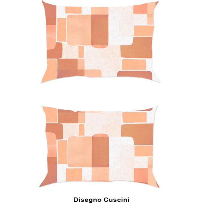 Coppia Federe per cuscini letto BRICK ARANCIO 100% Cotone e Made in Italy a quadri geometrico
