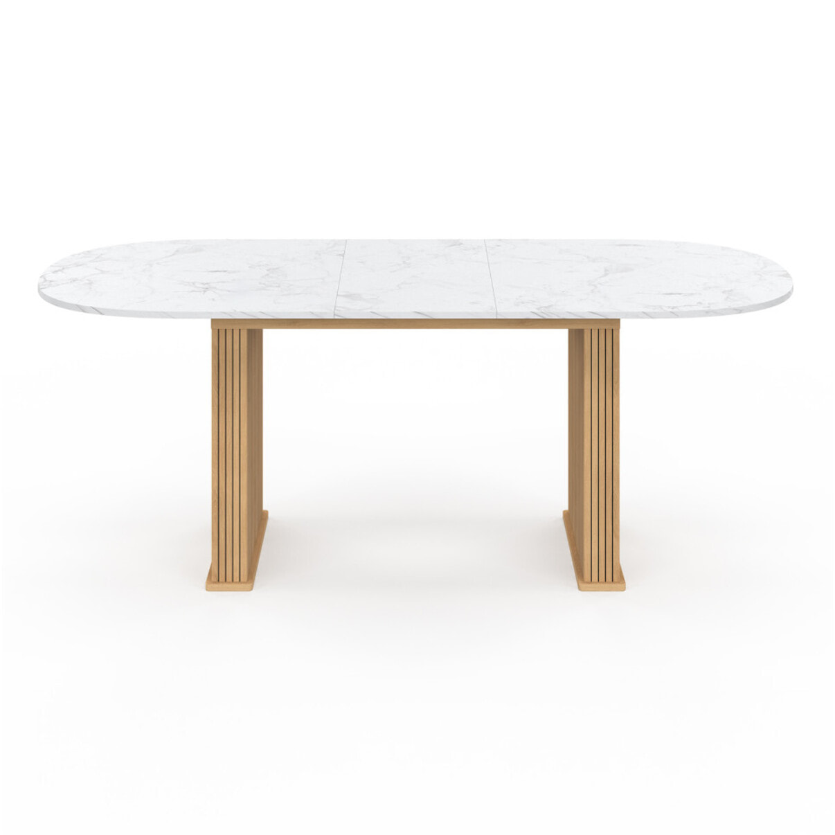 Table à manger extensible Marceau effet marbre blanc et pieds lattes 160-200cm