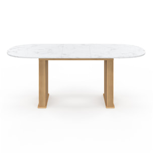 Table à manger extensible Marceau effet marbre blanc et pieds lattes 160-200cm