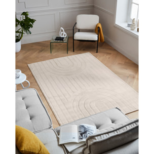 BLOOM - Tapis poils ras motif arc de cercle en relief - Crème