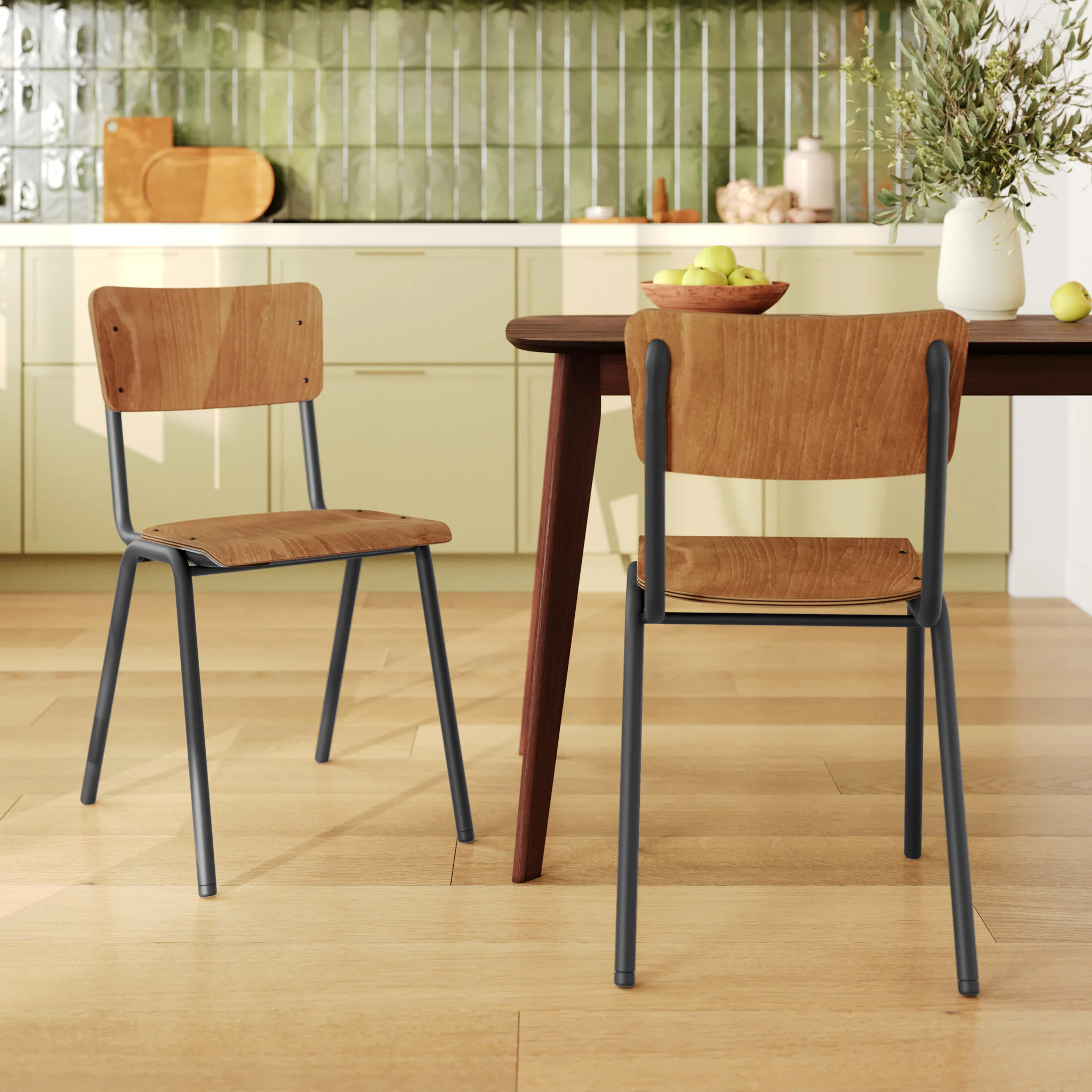 Lot de 2 chaises écolier empilables en bois foncé - Clem