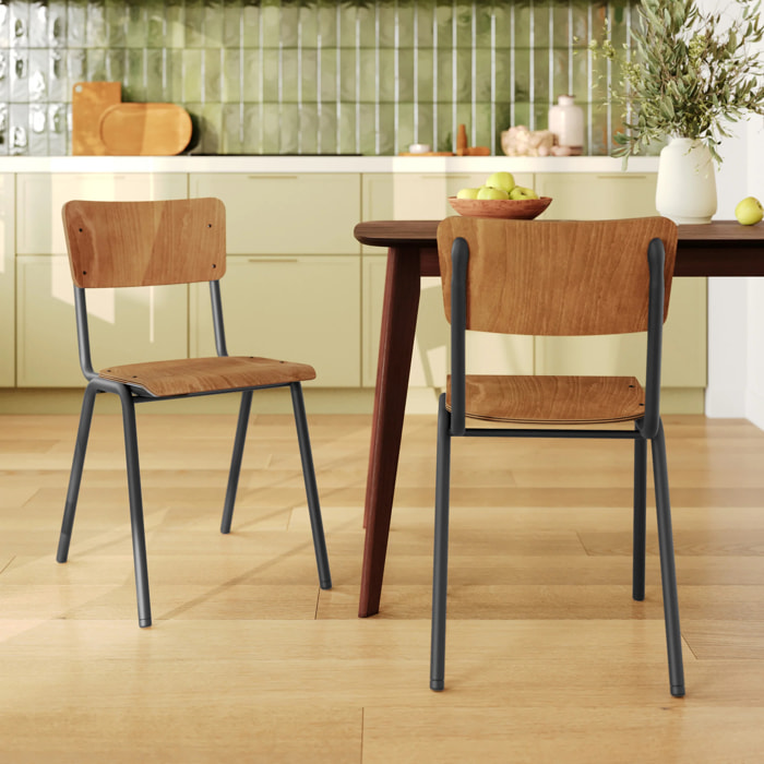 Lot de 2 chaises écolier empilables en bois foncé - Clem