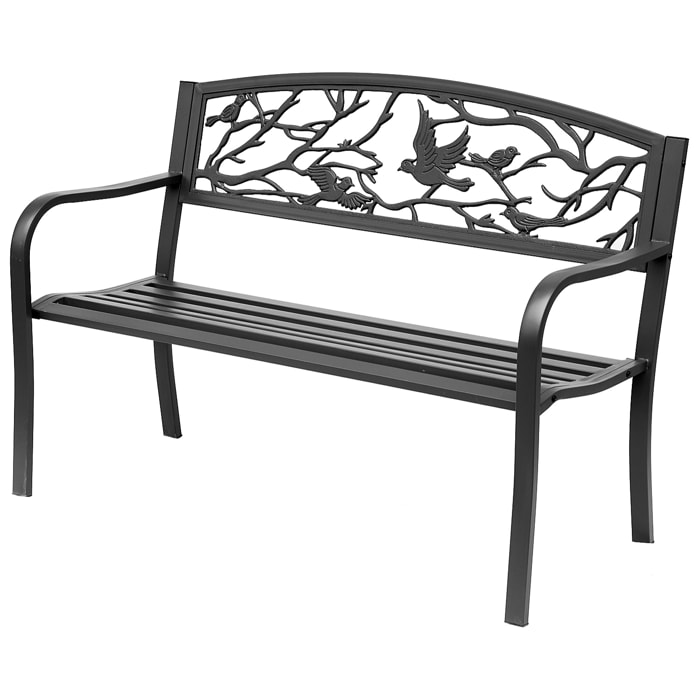 Banc 3 places de jardin terrasse style rural chic 127L x 60l x 85H cm métal époxy anticorrosion noir