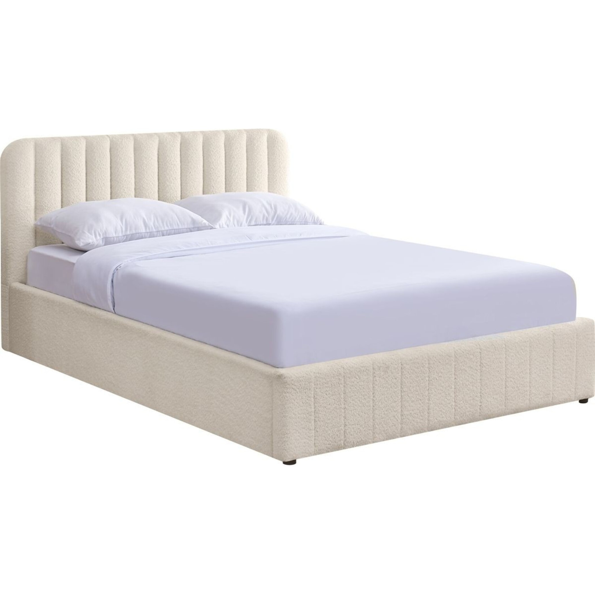 Lit coffre avec tête de lit en tissu bouclé - AVA