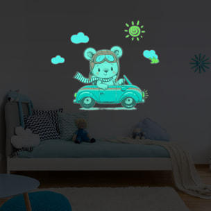 Sticker phosphorescent lumineux - OURSON EN BALADE AUTOMOBILE