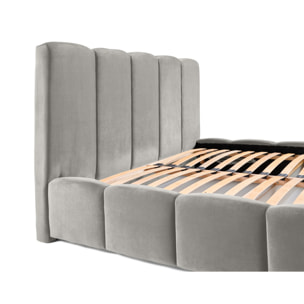 Torreon - lit coffre - 140x200 - sommier inclus - en velours - Gris clair