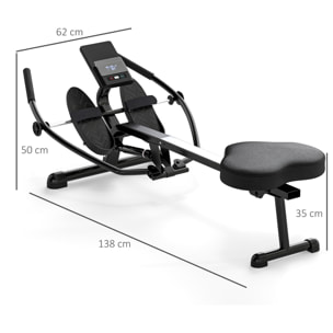 Máquina de Remo para Casa, 12 Niveles de Resistencia Hidráulica, Máquina de Remo con Pantalla LCD, para Entrenaminto de Fitness, en Hogar Gimnasio, Carga 130 kg, Negro