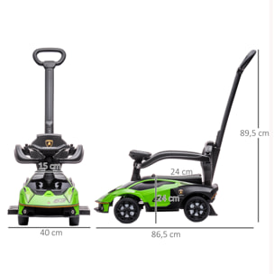 2 en 1 Coche Correpasillos para Niños 12-36 Meses Lamborghini Essenza SCV12 Andador Empujador con Bocina Mango de Empuje y Barandilla Extraíbles 86,5x40x89,5 cm Verde y Negro