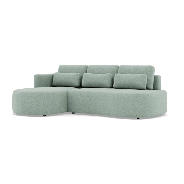 Mahina - canapé d'angle gauche 4 places convertible avec coffre en tissu texturé - Bleu