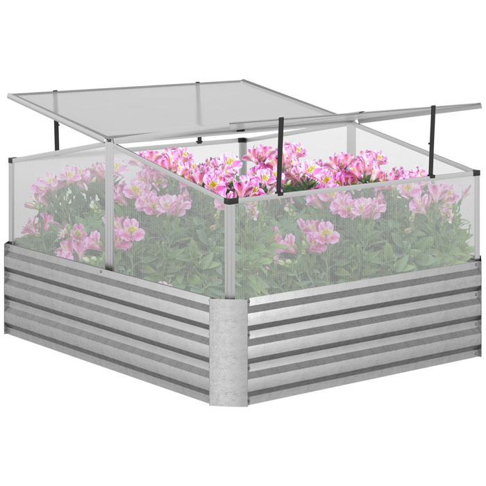 Mini serre de jardin carré potager 2 lucarnes dim. 126L x 107l x 67H cm alliage alu. acier galvanisé ondulé polycarbonate