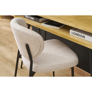 Chaises en tissu effet velours texturé beige et métal noir (lot de 2) BREKA
