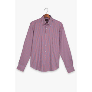 Camicia Uomo 2 Bottoni Button Down Slim Popeline Quadro Piccolo Blu\Rosso