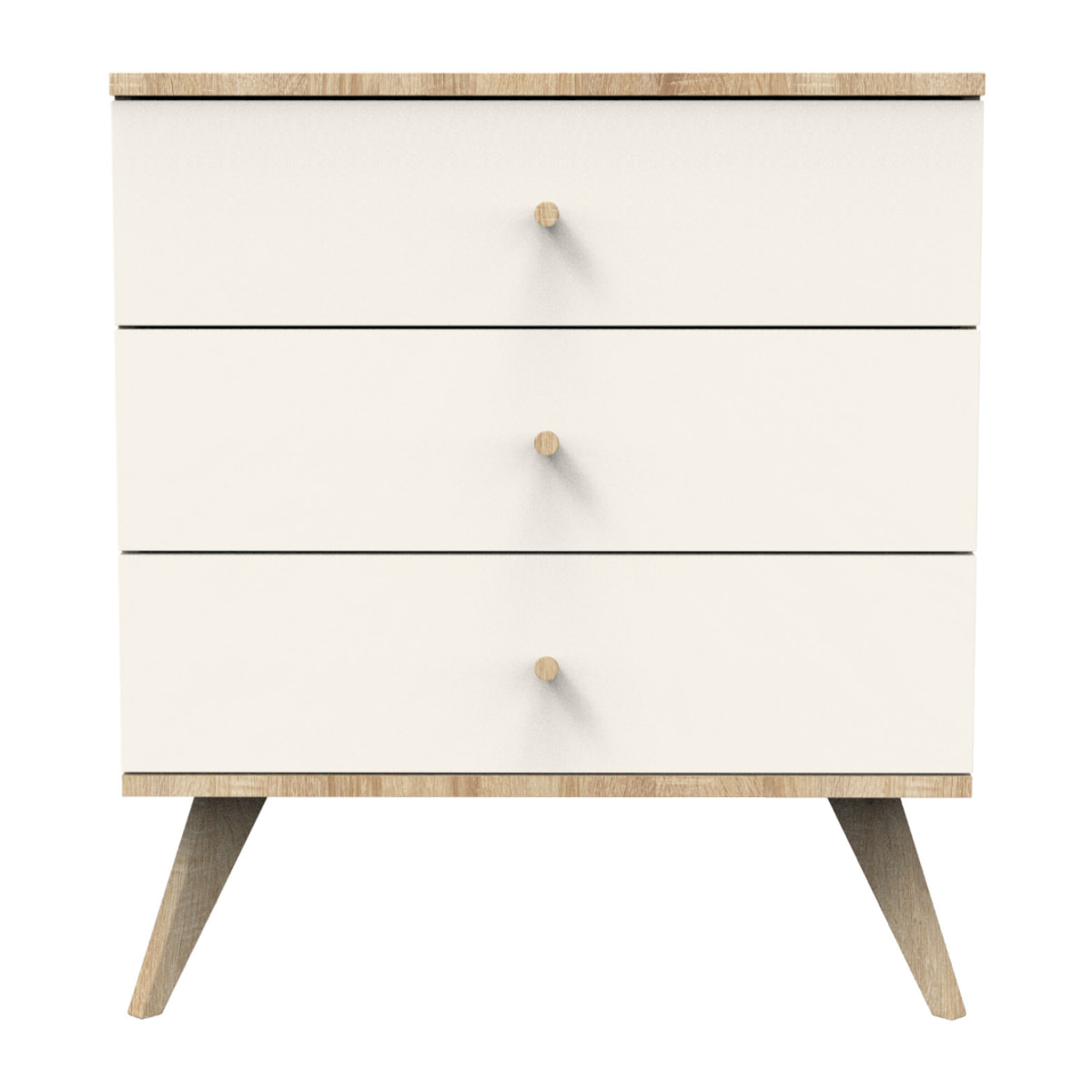 Commode 3 tiroirs avec pieds bois décor vanille