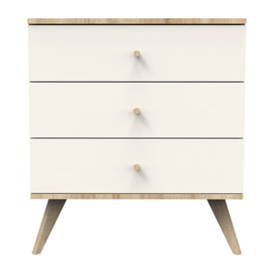 Commode 3 tiroirs avec pieds bois décor vanille