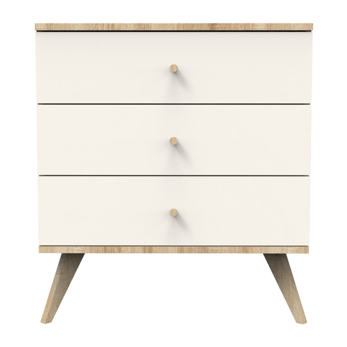 Commode 3 tiroirs avec pieds bois décor vanille