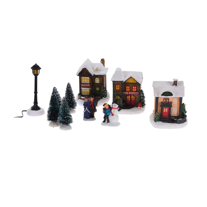Juego de 10 piezas de pueblo navideño con luces led