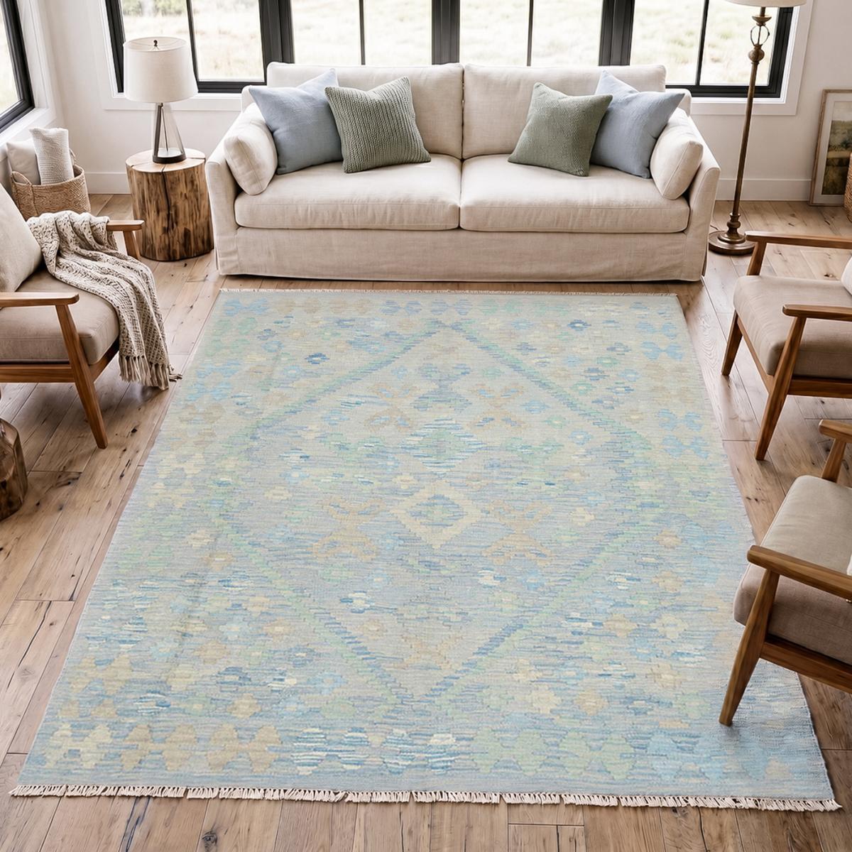 Tapis kilim géométrique, tissé plat en laine, LONALUS