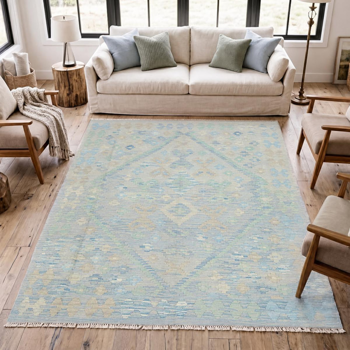 Tapis kilim géométrique, tissé plat en laine, LONALUS